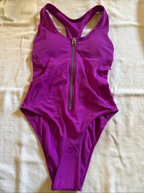 Front-Zip One-Piece Swimsuit in Vibrant Magenta